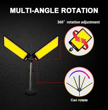 360-degree adjustable dual-panel work light rotation