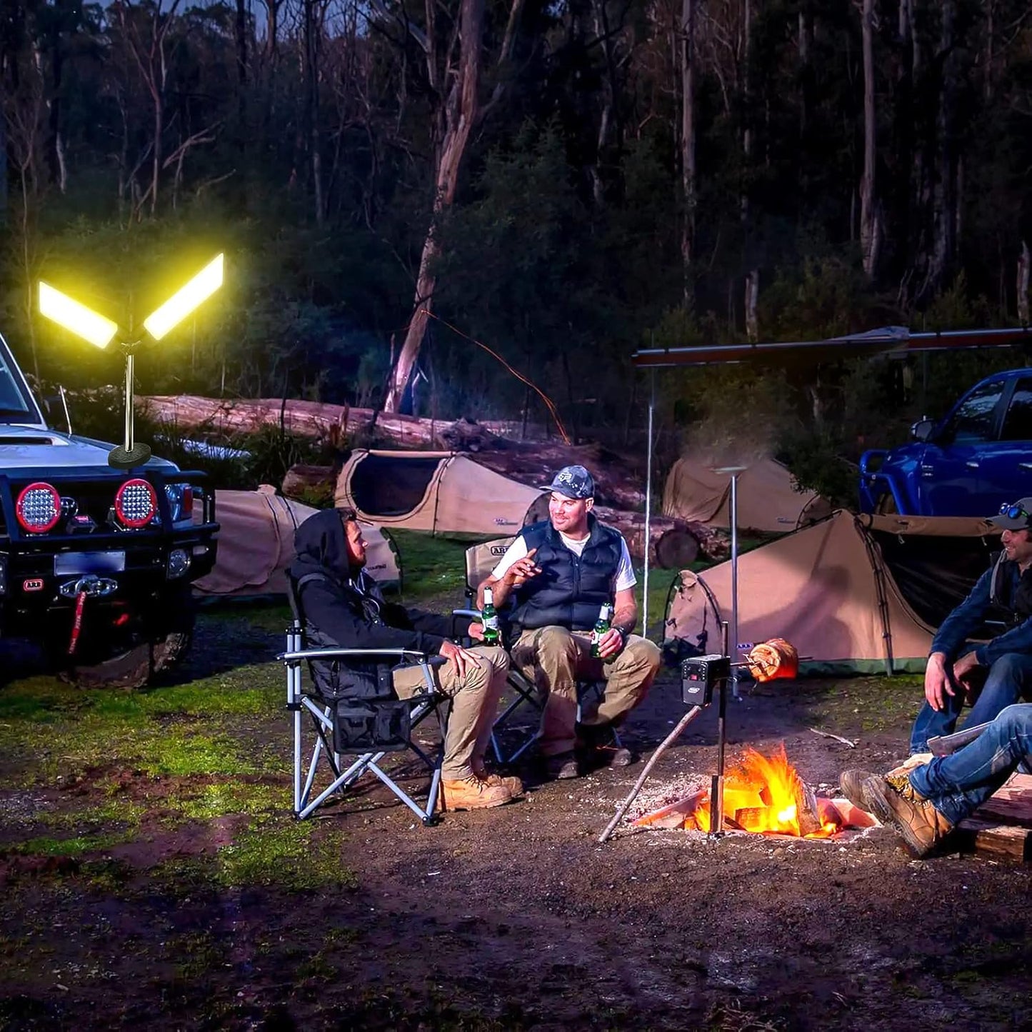 Outdoor camping scene showing wide-area illumination