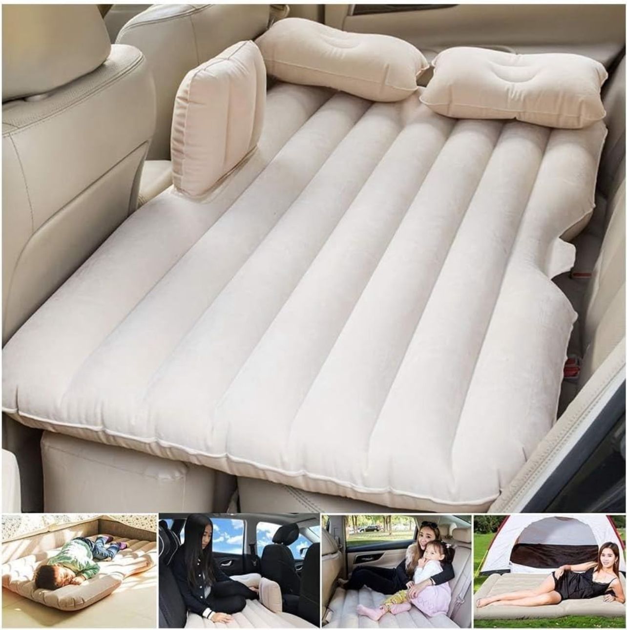 Rear seat air mattress with headrest pillows