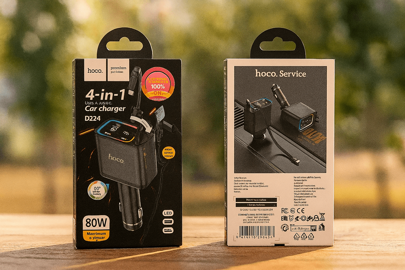 80W 4-in-1 car charger with retractable cables and LED display