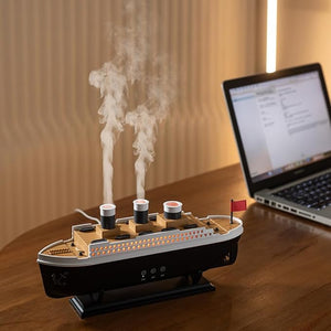 Retro train aroma diffuser with ambient mist and glow